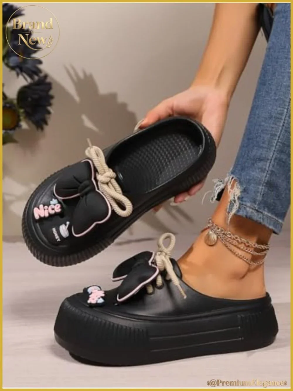 Women's Platform Slide Sandals Bow Flower Charms Comfortable Cushioned Footbed